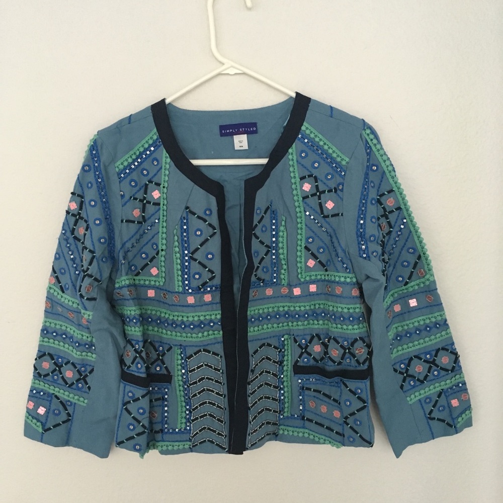 Blue beaded cropped jacket